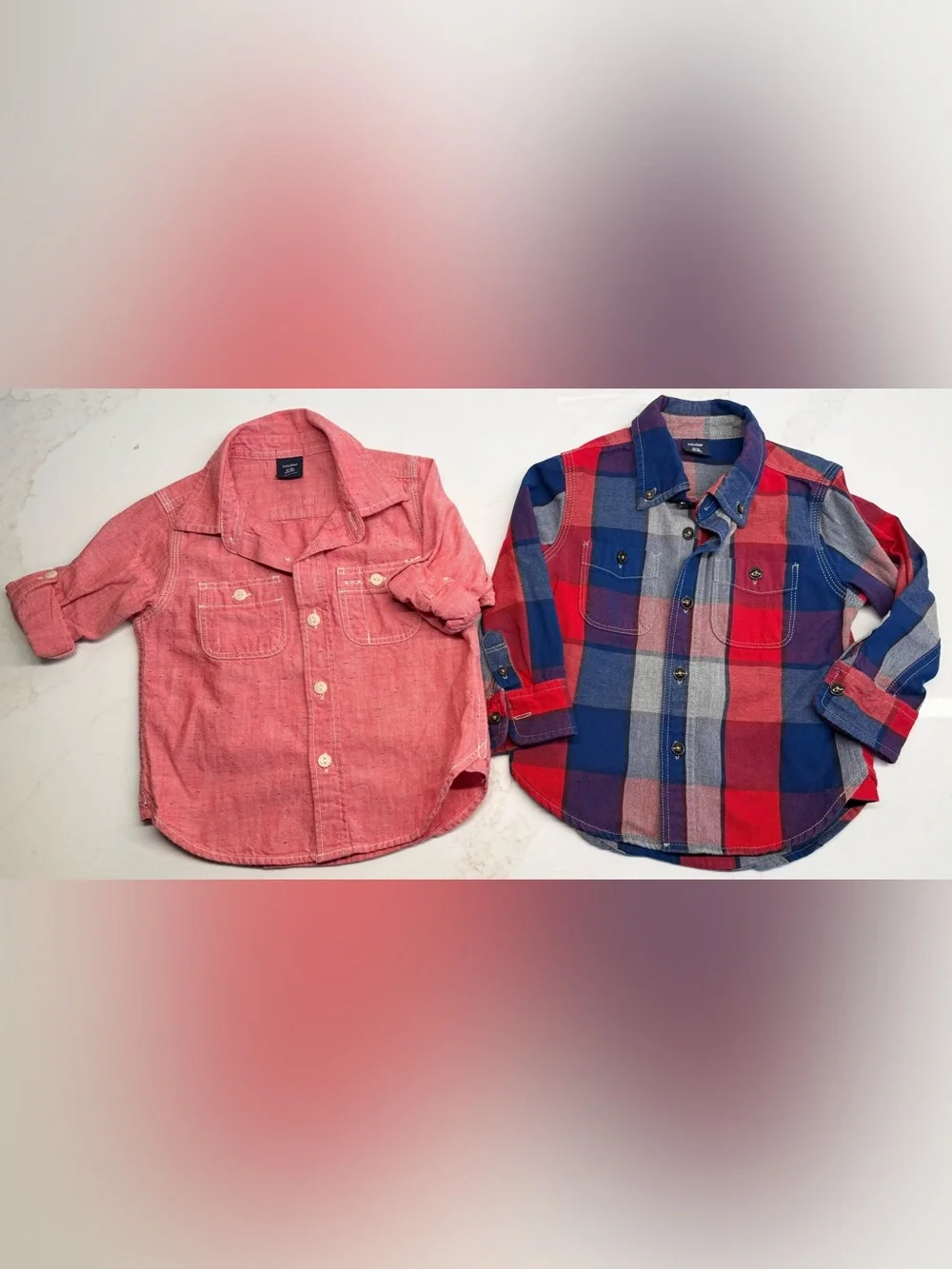 BabyGap Boys 18-24M Shirt Bundle Plaid Salmon Vintage Red